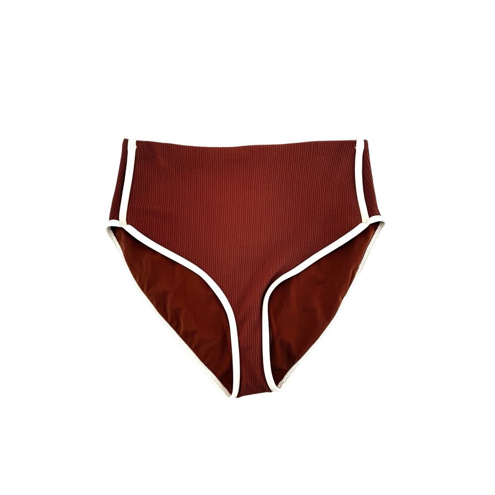 CALIA Women's Tipped High Rise Bikini Swim Bottoms Warm Terra Cotta Size Large